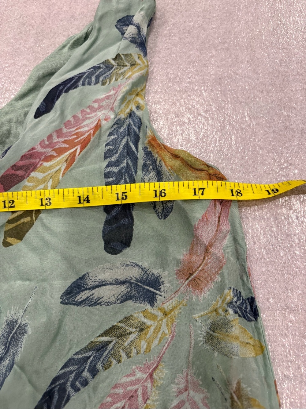 [M]Rosemarine Sleeveless V-Neck Feather Print Silk Blend Midi Dress Light Sage - Picture 7 of 8